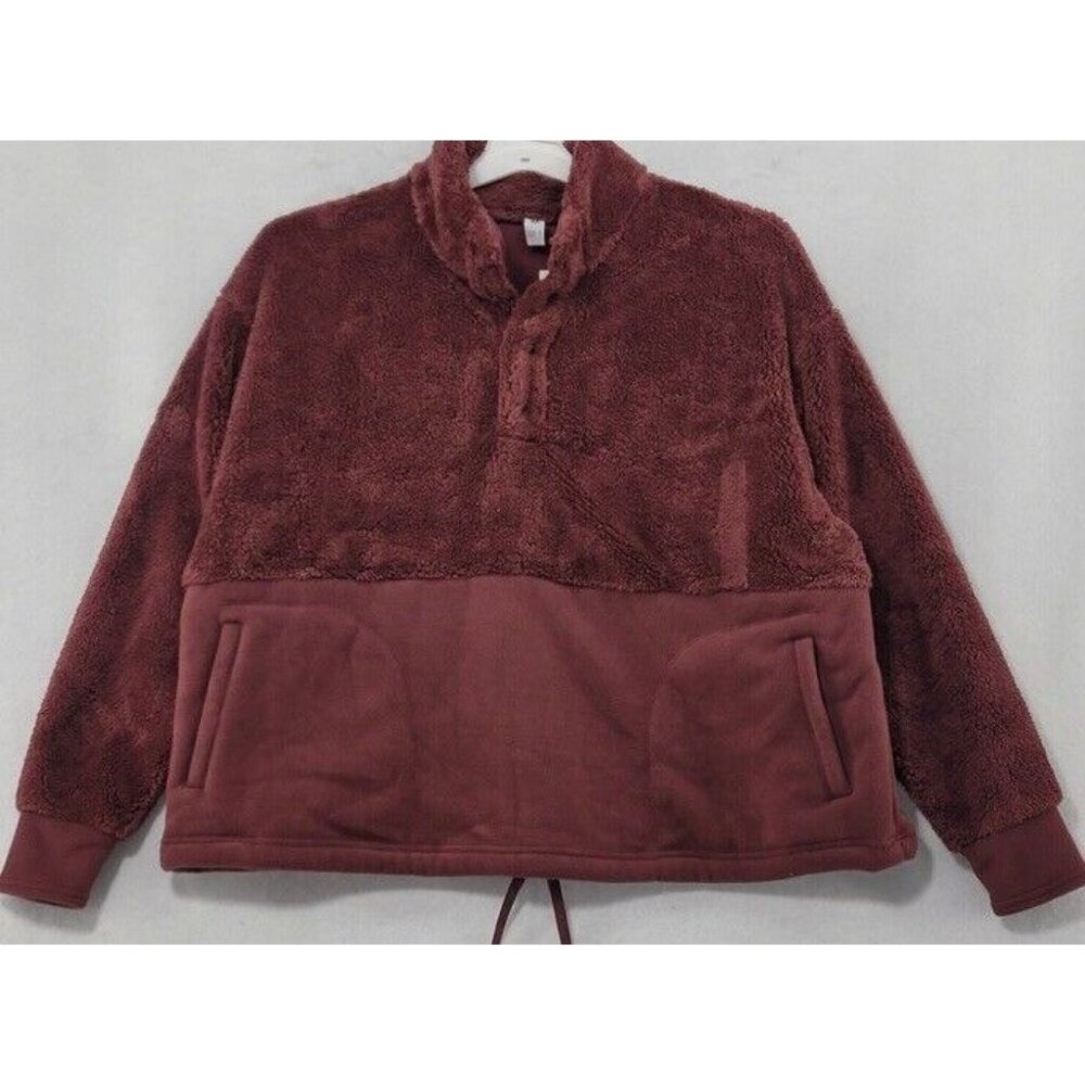 Women's Snap Front Cozy Sherpa Pullover Sweatshirt All in Motion Burgundy Small